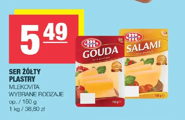 Ser żółty w plastrach Salami Mlekovita promocja w SPAR