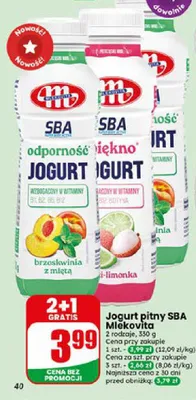Jogurt pitny Mlekovita SBA odporność brzoskwinia z miętą promocja w Dino
