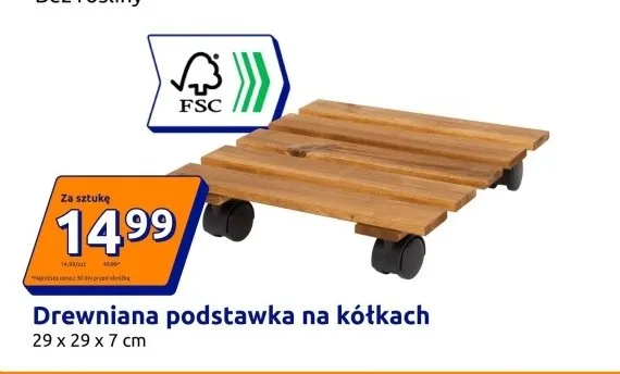Drewniana podstawka na kółkach 29x29x7 cm promocja w Action