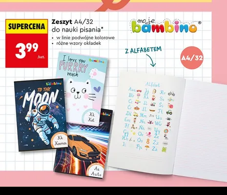 Zeszyt A4/32 do nauki pisania Bambino promocja w Biedronka