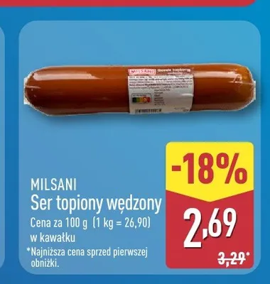 Ser topiony wędzony Milsani w kawałku promocja w Aldi