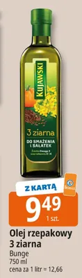 Olej rzepakowy Kujawski 3 ziarna promocja w Leclerc