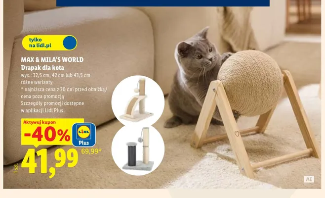 Drapak dla kota wys. 43,5 cm Max & Mila's World promocja w Lidl