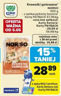 Krewetki gotowane Norso promocja w Carrefour Market