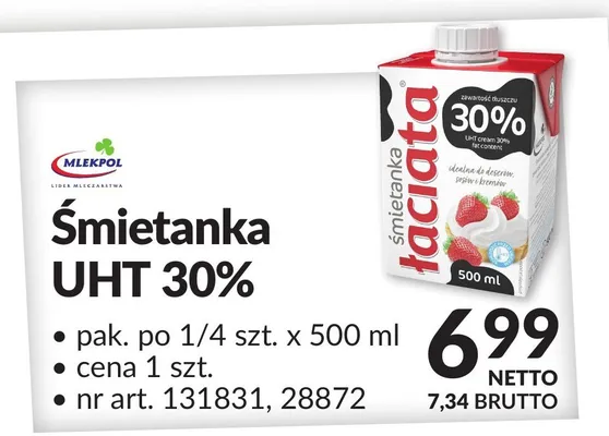 Śmietanka UHT 30% promocja w Makro