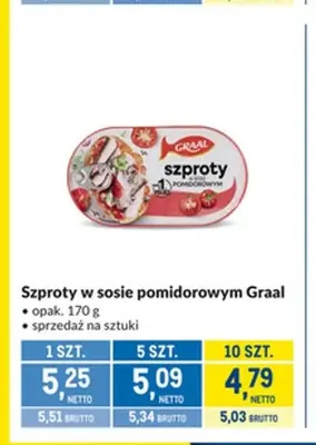 Szproty w sosie pomidorowym Graal promocja w Makro