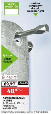 Karnisz HEKSAGON INSPIRE ŚR: 19 mm, dł: 160 cm, kolor: nikiel satynowy promocja w Leroy Merlin