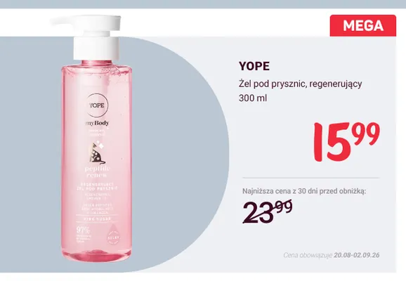 Żel pod prysznic regenerujący YOPE promocja w Rossmann