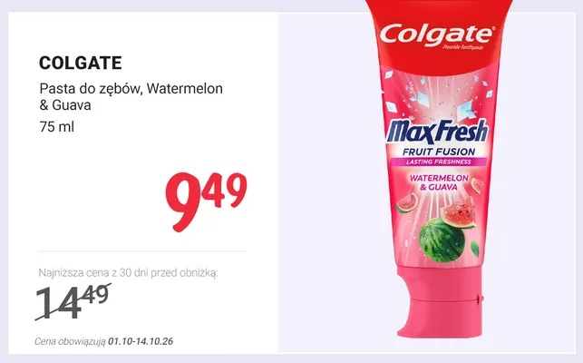 Pasta do zębów Watermelon & Guava Colgate promocja w Rossmann