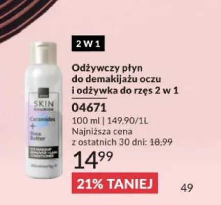 Odżywczy płyn do demakijażu oczu i odżywka do rzęs 2 w 1 Avon Skin Nourish promocja w AVON