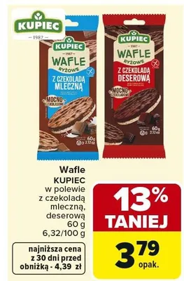 Wafle w polewie z czekoladą mleczną, deserową promocja w Carrefour Market