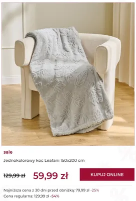Jednokolorowy koc Leafani 150x200 cm home & you promocja w home&you
