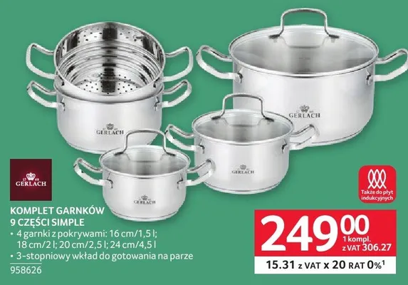 Komplet garnków 9 części SIMPLE GERLACH promocja w Selgros