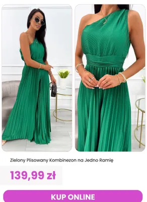 Kombinezon damski zielony plisowany na jedno ramię ModnaKiecka.pl promocja w Modna Kiecka