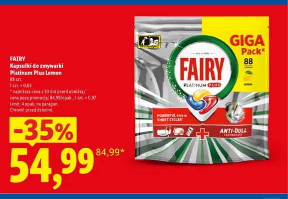 Kapsułki do zmywarki Fairy Platinum Plus Lemon promocja w Lidl