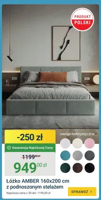 Łóżko AMBER 160x200cm z podnoszonym stelażem promocja w ERLI