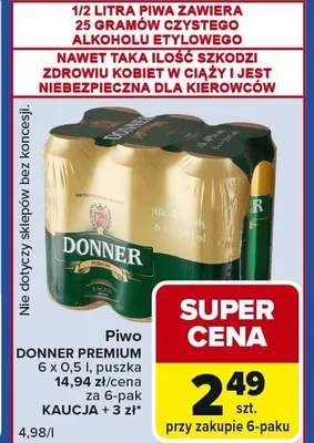 Piwo Donner Premium promocja w Carrefour Express