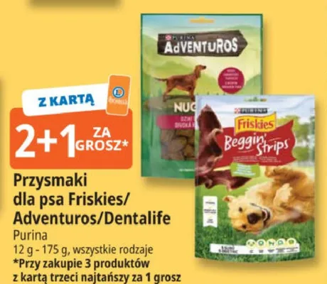 Przysmaki dla psa Friskies/Adventuros/Dentalife promocja w Leclerc