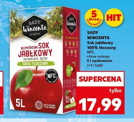 Sok jabłkowy Sady Wincenta 100% tłoczony NFC promocja w Kaufland