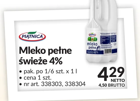 Mleko pełne świeże 4% Piątnica promocja w Makro