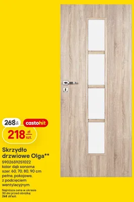 Skrzydło drzwiowe Olga kolor dąb sonoma szer. 60,70,80,90cm pełne, pokojowe, z podcięciem wentylacyjnym promocja w Castorama