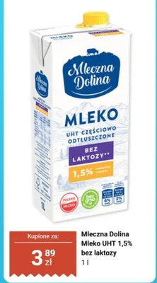 Mleko UHT 1,5% bez laktozy promocja w Biedronka
