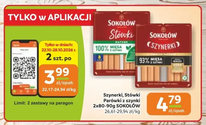 Parówki z szynki Stówki Sokołów promocja w Gama
