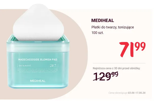 Płatki do twarzy tonizujące Mediheal promocja w Rossmann