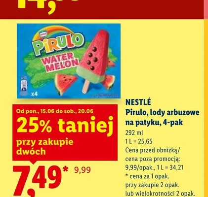 Lody arbuzowe na patyku Nestlé Pirulo Watermelon 4-pak promocja w Lidl