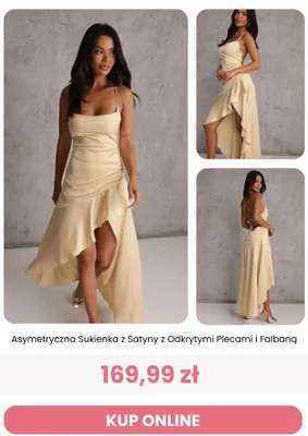Asymetryczna Sukienka z Satyny z Odkrytymi Plecami i Falbaną reneé promocja w Renee