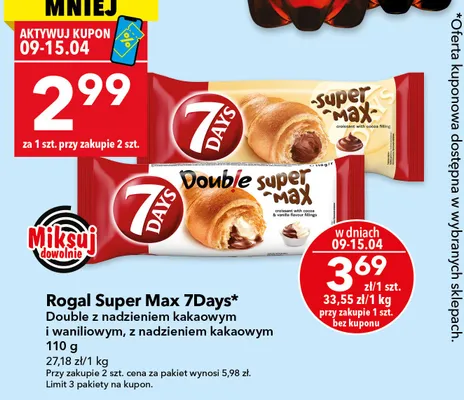 Rogal Super Max z nadzieniem kakaowym promocja w LEWIATAN