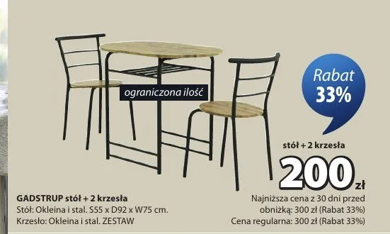 Stół + 2 krzesła GADSTRUP promocja w Jysk