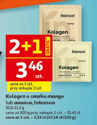 Kolagen o smaku mango lub anansa, Intenson promocja w Auchan