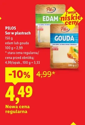 Ser edam w plastrach Pilos promocja w Lidl