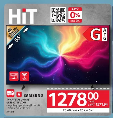 Telewizor Samsung Tv Crystal UHD 55" UE558072FUXXH promocja w Selgros