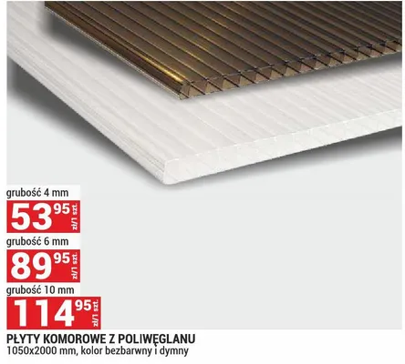Płyty komorowe z poliwęglanu 1050x2000mm kolor bezbarwny i dymny grubość 10mm promocja w Merkury Market