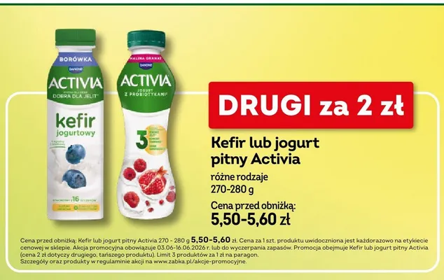 Jogurt pitny Activia malina granat promocja w Żabka