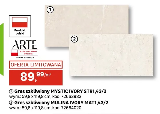 Gres szkliwiony Mystic Ivory STR1,43/2 Arte promocja w Leroy Merlin