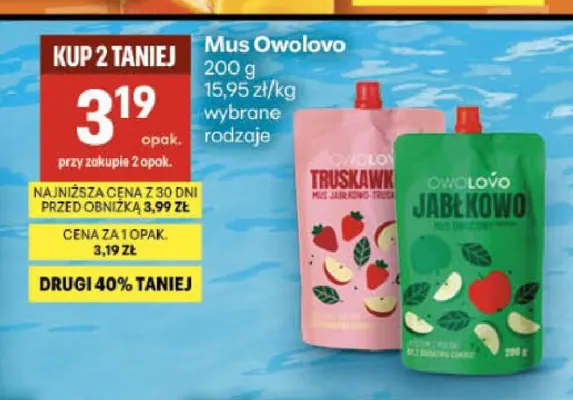 Mus owocowy Owolovo jabłkowy promocja w Delikatesy Centrum