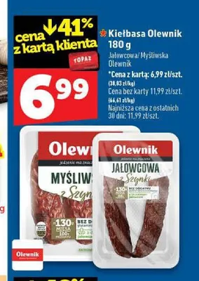 Kiełbasa jałowcowa Olewnik promocja w TOPAZ
