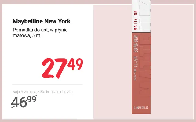 Pomadka do ust w płynie matowa Maybelline New York promocja w Rossmann
