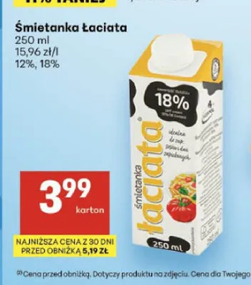 Śmietanka Łaciata 12% promocja w Delikatesy Centrum
