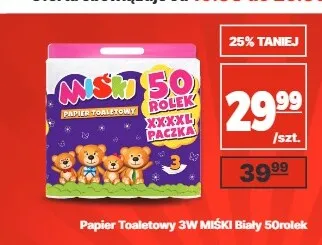Papier toaletowy 3W Miśki biały promocja w API Market