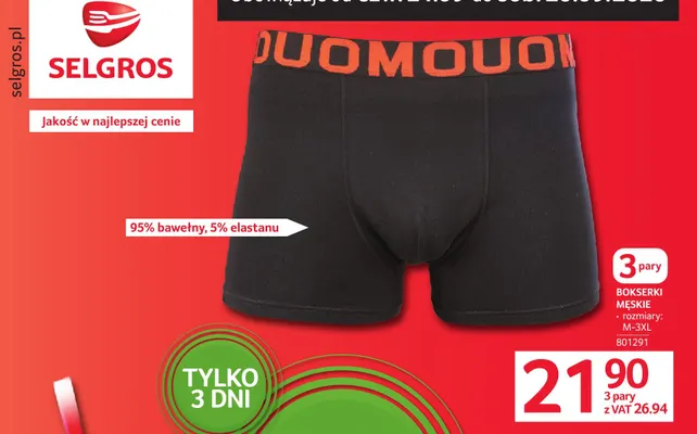Bokserki męskie Duomouomo 3-pak promocja w Selgros