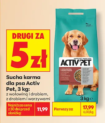 Sucha karma dla psa Activ Pet z wołowiną i drobiem promocja w Biedronka