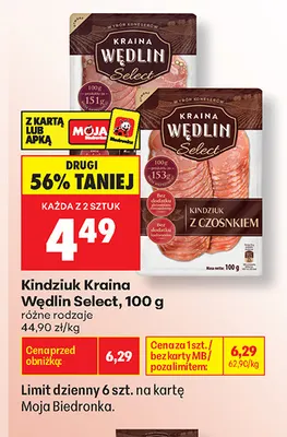 Kindziuk z czosnkiem Kraina Wędlin Select promocja w Biedronka