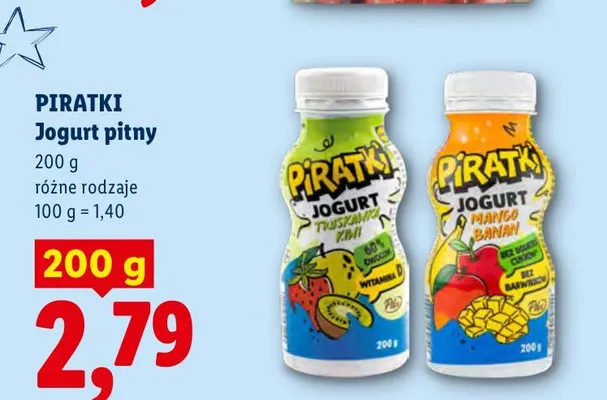 Jogurt pitny truskawka kiwi Piratki promocja w Lidl