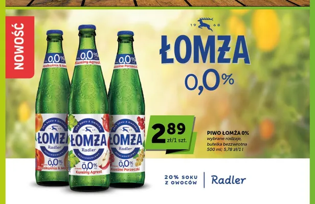 Piwo bezalkoholowe Łomża Radler kwaśny agrest promocja w Euro Sklep