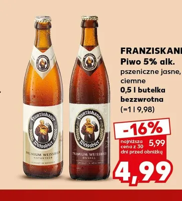 Piwo pszeniczne ciemne 5% alk. Franziskaner promocja w Kaufland