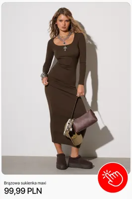 Brązowa sukienka maxi Cropp promocja w Cropp